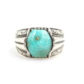 925 Ayar Gümüş Gerçek Turkuaz Taşlı El Kalemli Erkek Yüzüğü thumbnail 4