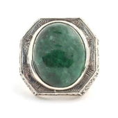 925 Ayar Gümüş Yeşil Akik Taşlı İşlemeli Erkek Yüzük thumbnail 4