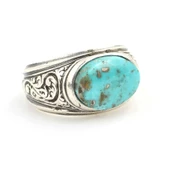 925 Ayar Gümüş S Motifli Has Turkuaz Taş El Kalemli Erkek Yüzüğü thumbnail 2