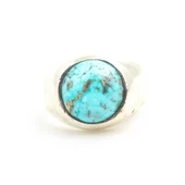 925 Ayar Gümüş Gerçek Turkuaz Taşlı Düz Kol Erkek Yüzüğü thumbnail 4