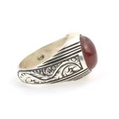 925 Ayar Gümüş Gerçek Akik Taşlı El Kalemli Erkek Yüzüğü thumbnail 3