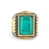 925 Ayar Gümüş Dikdörtgen Zümrüt Taşlı Erkek Yüzüğü thumbnail 4