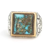 925 Ayar Gümüş Gerçek Turkuaz Taşlı Erkek Yüzüğü thumbnail 4