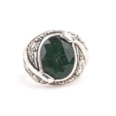 925 Ayar Gümüş Kök Zümrüt Taşlı Elişi Kalemli Yüzük thumbnail 4