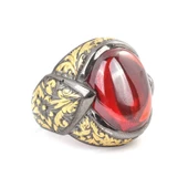 925 Ayar Gümüş Oval Garnet İşlemeli Erkek Yüzük thumbnail 2