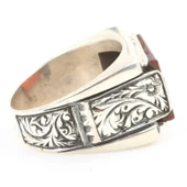 925 Ayar Gümüş Gerçek Akik Taşlı Kalemli Erkek Yüzüğü thumbnail 3