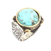 925 Ayar Gümüş Yuvarlak Gerçek Turkuaz Taşlı Erkek Yüzüğü thumbnail 1