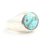 925 Ayar Gümüş Gerçek Turkuaz Taşlı Düz Kol Erkek Yüzüğü thumbnail 2