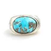 925 Ayar Gümüş Gerçek Turkuaz Taşlı El Kalemli Oval Erkek Yüzüğü thumbnail 4