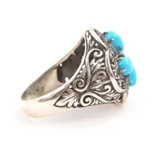 925 Ayar Gümüş Damla Taşlı Turkuaz İşlemeli Yüzük thumbnail 3
