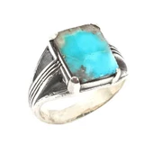 925 Ayar Gümüş Gerçek Turkuaz Taş Erkek Yüzüğü thumbnail 1