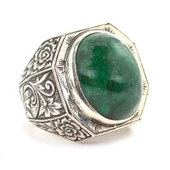 925 Ayar Gümüş Yeşil Akik Taşlı İşlemeli Erkek Yüzük thumbnail 2