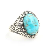 925 Ayar Gümüş Turkuaz Taşlı Oval Yüzük thumbnail 2