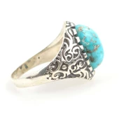 925 Ayar Gümüş Turkuaz Taşlı Oval Yüzük thumbnail 3