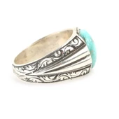 925 Ayar Gümüş Gerçek Turkuaz Taşlı El Kalemli Erkek Yüzüğü thumbnail 3