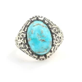 925 Ayar Gümüş Turkuaz Taşlı Oval Yüzük thumbnail 4