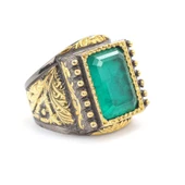 925 Ayar Gümüş Dikdörtgen Zümrüt Taşlı Erkek Yüzüğü thumbnail 2