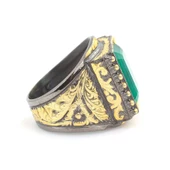 925 Ayar Gümüş Dikdörtgen Zümrüt Taşlı Erkek Yüzüğü thumbnail 3