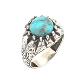 925 Ayar Gümüş Tırnaklı Gerçek Turkuaz Taşlı El Kalemli Erkek Yüzüğü thumbnail 1