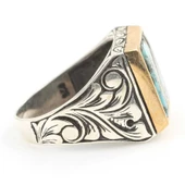 925 Ayar Gümüş Gerçek Turkuaz Taşlı Erkek Yüzüğü thumbnail 3