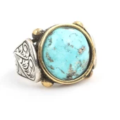 925 Ayar Gümüş Yuvarlak Gerçek Turkuaz Taşlı Erkek Yüzüğü thumbnail 2