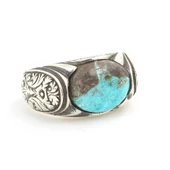 925 Ayar Gümüş El Kalemli Gerçek Turkuaz Taşlı Erkek Yüzüğü thumbnail 2