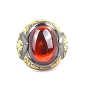 925 Ayar Gümüş Oval Garnet İşlemeli Erkek Yüzük thumbnail 4