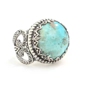 925 Ayar Gümüş Gerçek Turkuaz Taşlı Özel Tasarım Erkek Yüzüğü thumbnail 2