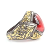 925 Ayar Gümüş Oval Garnet İşlemeli Erkek Yüzük thumbnail 3