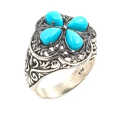 925 Ayar Gümüş Damla Taşlı Turkuaz İşlemeli Yüzük thumbnail 1