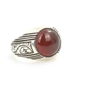 925 Ayar Gümüş Gerçek Akik Taşlı El Kalemli Erkek Yüzüğü thumbnail 2