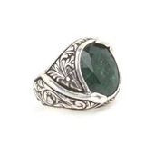 925 Ayar Gümüş Kök Zümrüt Taşlı Elişi Kalemli Yüzük thumbnail 2