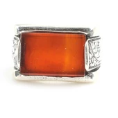 925 Ayar Gümüş Gerçek Akik Taşlı Kalemli Erkek Yüzüğü thumbnail 4