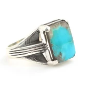 925 Ayar Gümüş Gerçek Turkuaz Taş Erkek Yüzüğü thumbnail 2