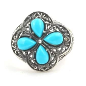 925 Ayar Gümüş Damla Taşlı Turkuaz İşlemeli Yüzük thumbnail 4