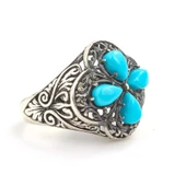 925 Ayar Gümüş Damla Taşlı Turkuaz İşlemeli Yüzük thumbnail 2