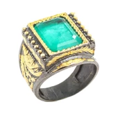 925 Ayar Gümüş Dikdörtgen Zümrüt Taşlı Erkek Yüzüğü thumbnail 1