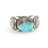 925 Ayar Gümüş El Kalemli Gerçek Turkuaz Taşlı Erkek Yüzüğü thumbnail 4