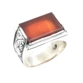 925 Ayar Gümüş Gerçek Akik Taşlı Kalemli Erkek Yüzüğü thumbnail 1