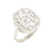 925 Ayar Gümüş Kare Model Baget Taşlı Yüzük thumbnail 1