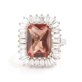 925 Ayar Gümüş Dikdörtgen Zultanit ve Baget Taş Yüzük, Büyük thumbnail 3