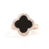 925 Ayar Gümüş Yonca Modeli Oniks ve Zirkon Taşlı Yüzük thumbnail 4