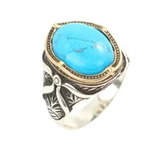 925 Ayar Gümüş Koyu Turkuaz Taşlı Erkek Yüzüğü thumbnail 1