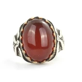 925 Ayar Gümüş Akik Taşlı Desenli Erkek Yüzüğü thumbnail 4