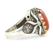 925 Ayar Gümüş Akik Taşlı Desenli Erkek Yüzüğü thumbnail 3