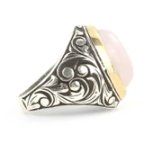 925 Ayar Gümüş Pembe Kuvars Taşlı Erkek Yüzüğü thumbnail 3