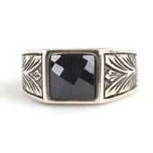 925 Ayar Gümüş Sentetik Safir Taşlı Erkek Yüzüğü thumbnail 5