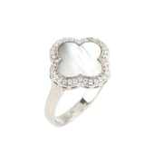 925 Ayar Gümüş Yonca Modeli Sedef ve Zirkon Taşlı Yüzük thumbnail 1