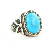 925 Ayar Gümüş Koyu Turkuaz Taşlı Erkek Yüzüğü thumbnail 2