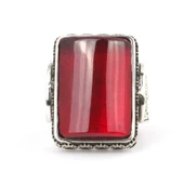 925 Ayar Gümüş El Kalemli Kırmızı Renk Sıkma Kehribar Erkek Yüzüğü thumbnail 4